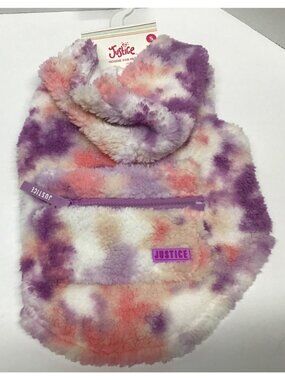 Justice Tie Dye Sherpa Pet Dog Hoodie with Zip Pocket Size Small